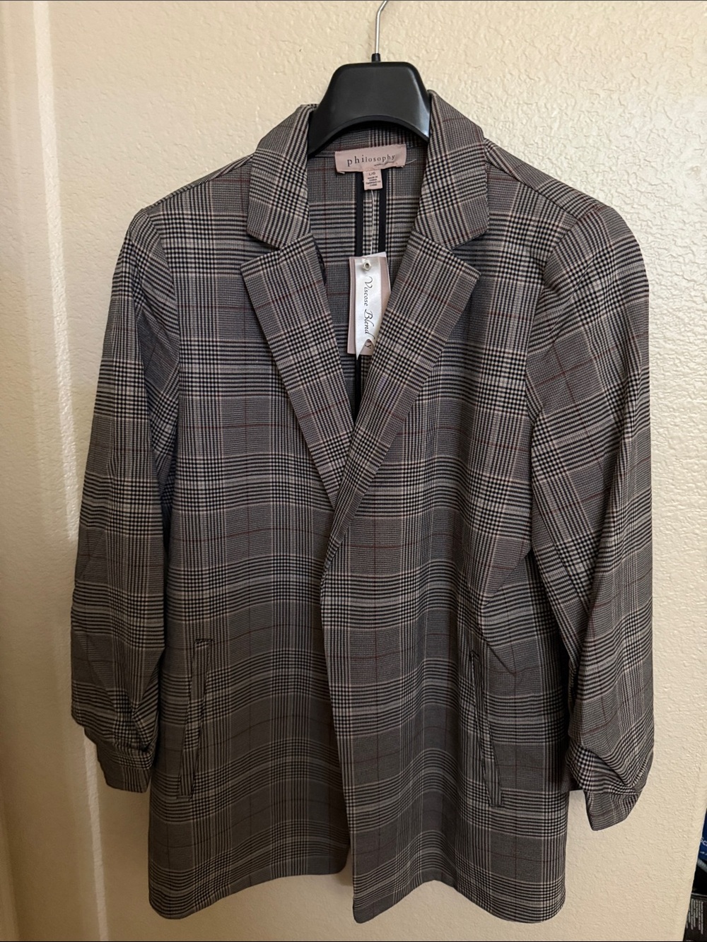 Philosophy Gray Plaid Blazer with Red Windowpane